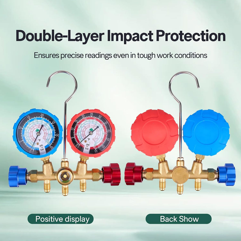 hvac manifold gauge set with brass body and, side view