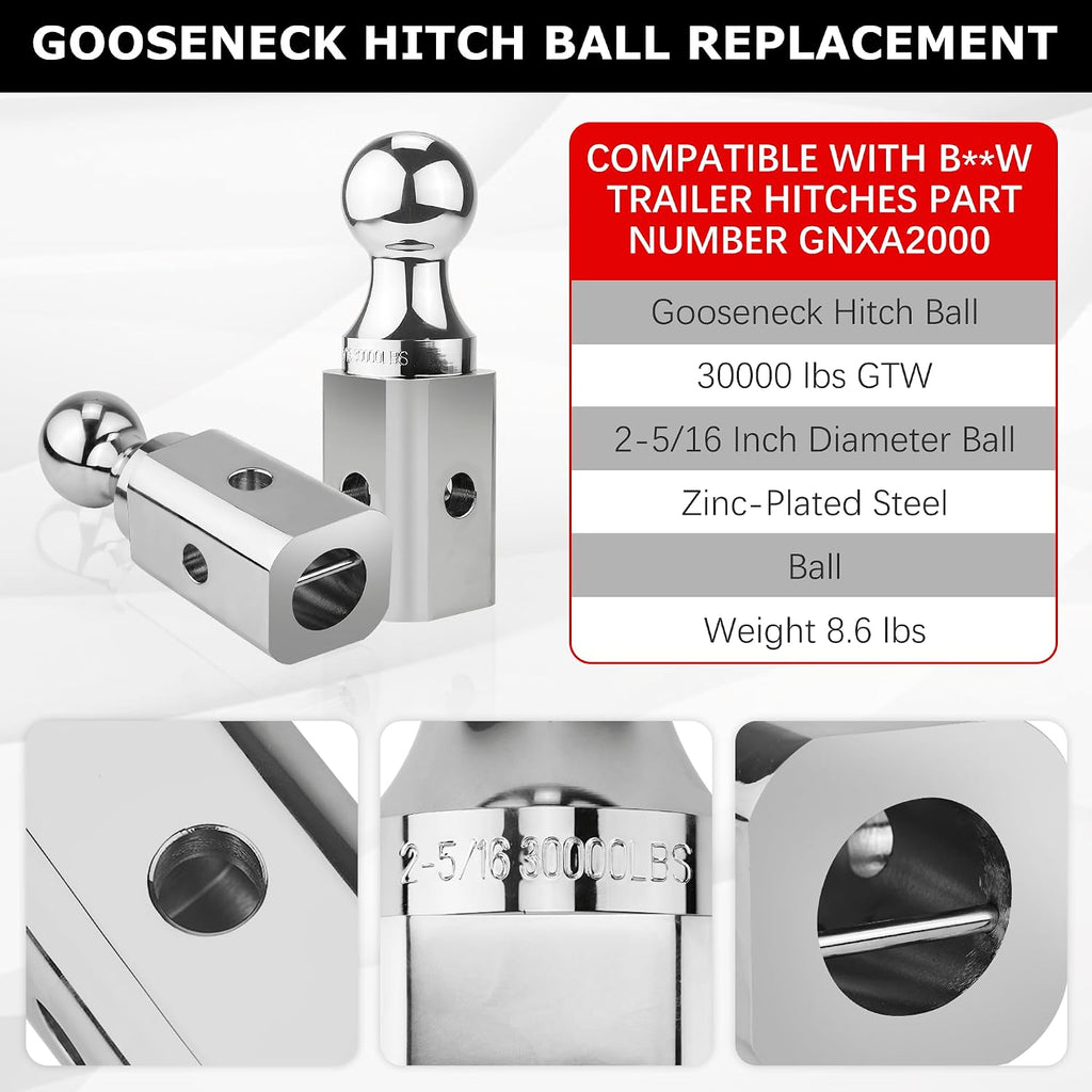 Gooseneck Ball Hitch GNXA2000 2-5/16" Replacement Compatible with B-W Trailer Hitches Part Number GNXA2000 Gooseneck Tow Hitch Ball,Trailer Hitches GNXA2000-30,100lbs Load Capacity Fetechmate