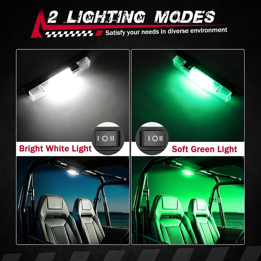 UTV Interior Dome Light with Switch, FASTCHOY AUTO Roll Bar Cage Mount Dome Light Battery Powered Universal Roll Bar Mount Lights for UTV ATV Side by Side Can-Am Polaris RZR - White/Green