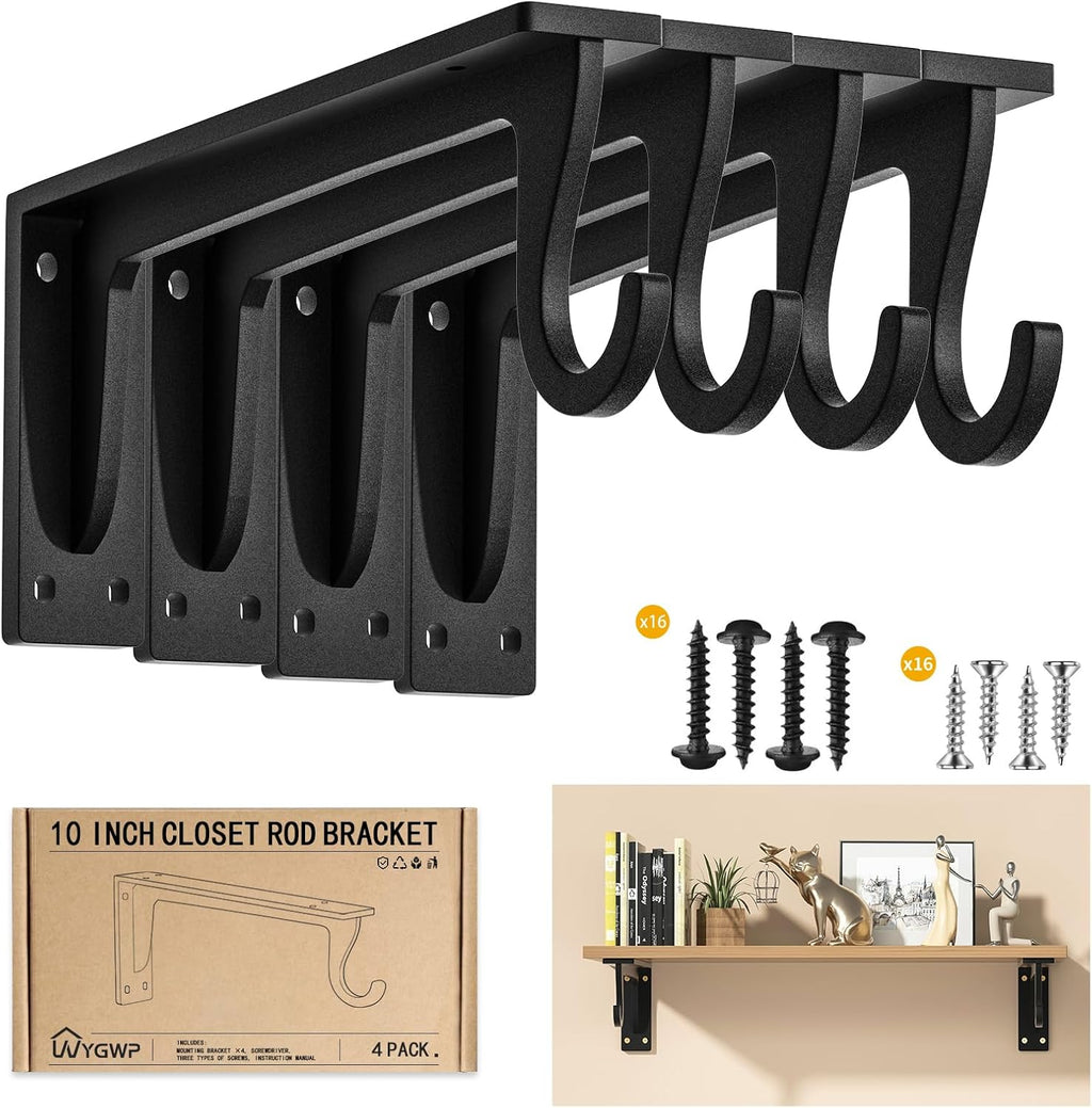 closet rod bracket heavy duty,10x5.6in closet shelf brackets, main product view