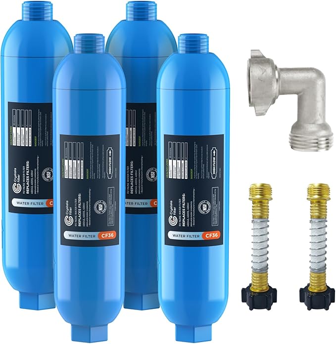 CRYSTALA RV/Camper Water Filter, Inline Water Filter Effectively Reduces Bad (4-Pack)