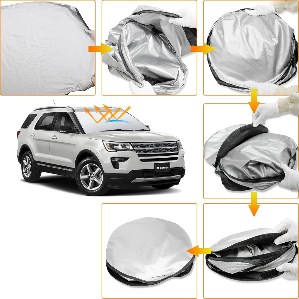 D-Lumina Front Winshield Sun Shade for Fo-rd Explorer 2011-2019 | Foldable Front Sun Shield Protector Blocks UV Rays, Window Sunshade Sun Visor Interior Accessory