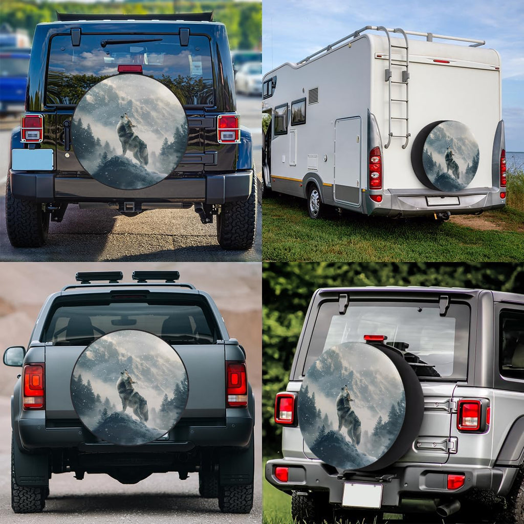 Spare Tire Cover Animal Wolf Wheel Covers Protectors Waterproof Dust-Proof Universal Fit Trailer, RV, SUV and Many Vehicle 15 Inch,A-1133