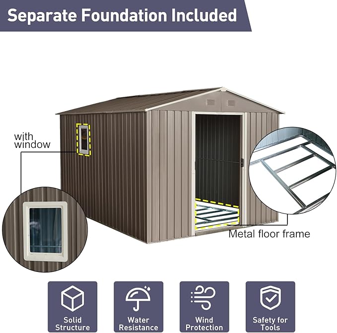 10×8FT Outdoor Metal Storage Shed Large Garden Sheds - Image 6