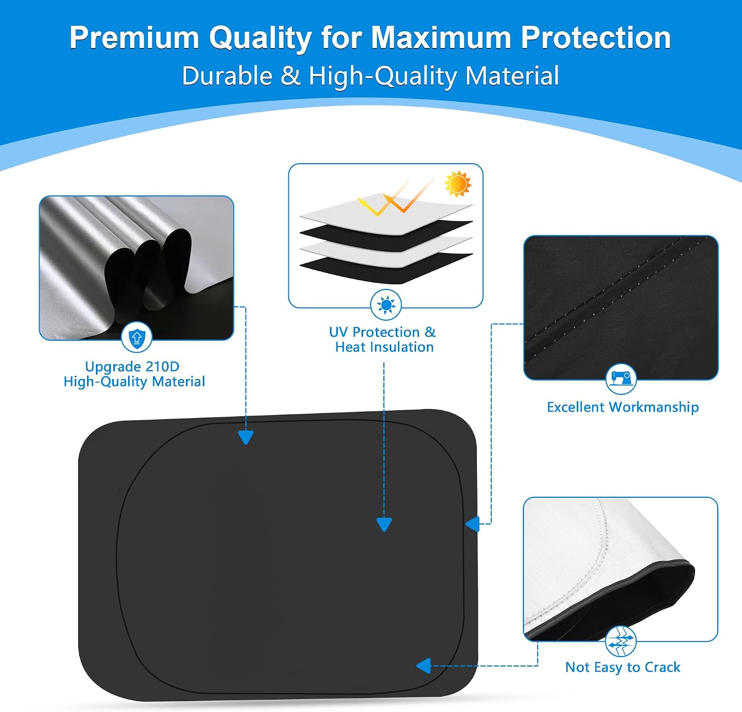 Side Window Sun Shade for 2017-2022 Fo-rd F250 F350 Super Duty, Super Crew Cab 4Door Pickup, Foldable Window Sunshade Sun Visor Protector, Side Window Shades Blocks UV Rays Heat, Pack of 4