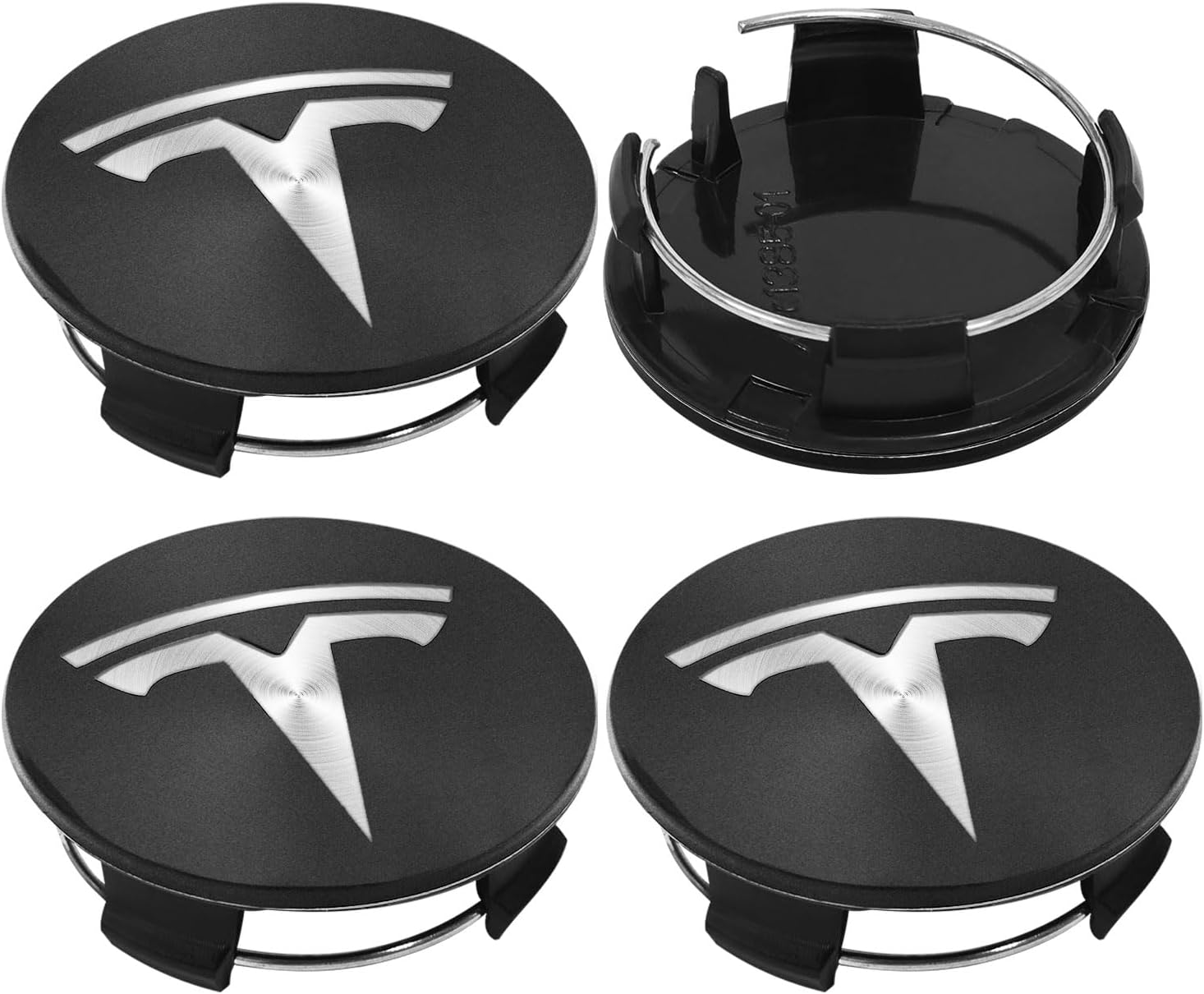 4 Pack Exterior Decoration Wheel Center Cover for Tesla Model 3 Model Y All Years,Only 56mm Hubcaps Wheel Rim Cover Center Caps Hubcaps+20 Black Lug Nut Covers (Matte Black+Silver Emblem)