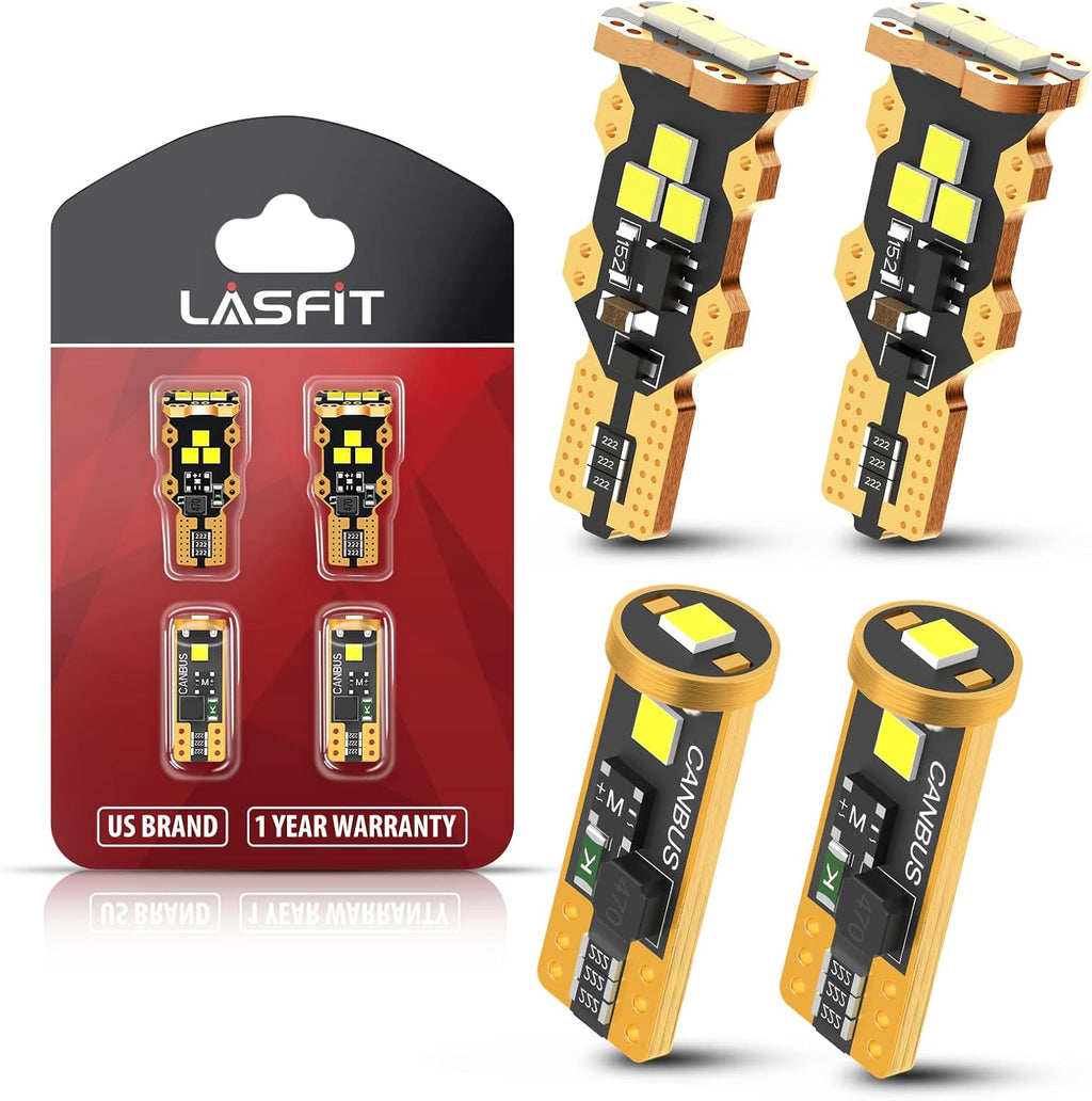 LASFIT 194 168 2825/921 912 W5W LED Bulbs Canbus White Combo Kit, License Plate Light and Back Up Reverse Light White Combo, 6000K, Non-Polarity, Pack of 4