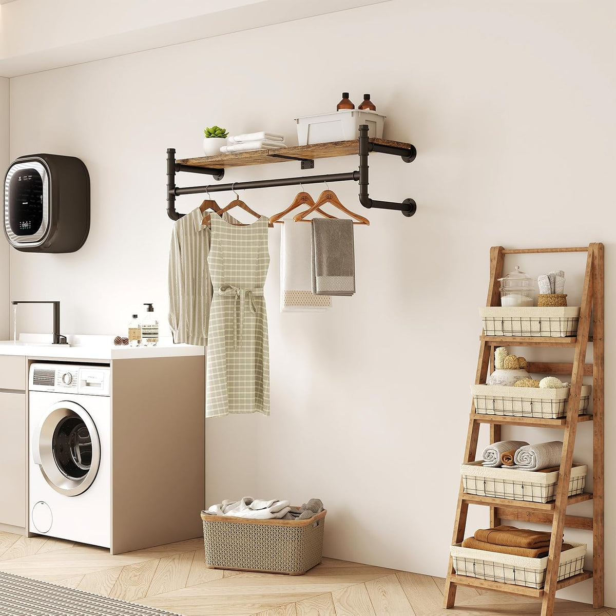 industrial pipe clothing rack,wall mounted clothes rack with, side view