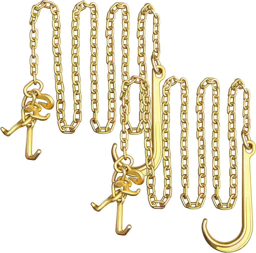 2PCs G80 j Hooks Tow Chain, 5/16" x10' Recovery Tow Hooks Chain 15IN J Hook w/RTJ & Grab Hook, 18800LBS Wrecker Towing Truck Equipment Accessories J Hooks, Bridle Tow Transport Chain