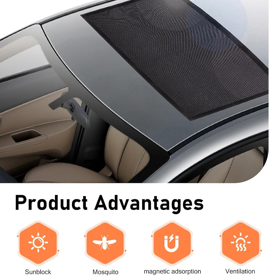Car Roof Sunroof Sunshade Net, 39.37" x 25.59" High Density Auto Sunroof Sunshade, Magnetic UV-protective Breathable Auto Moonroof Sun Shade, Universal for Cars, Trucks, SUVs (Black)