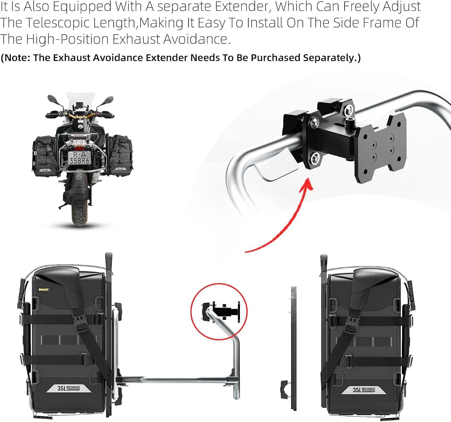 Rhinowalk Motorcycle Saddle bag Waterproof Luggage Bag 35L Quick Release with MOLLE System Fits Most Adventure and Sports Bike Motorcycle Racks (Black, 1 Pack)