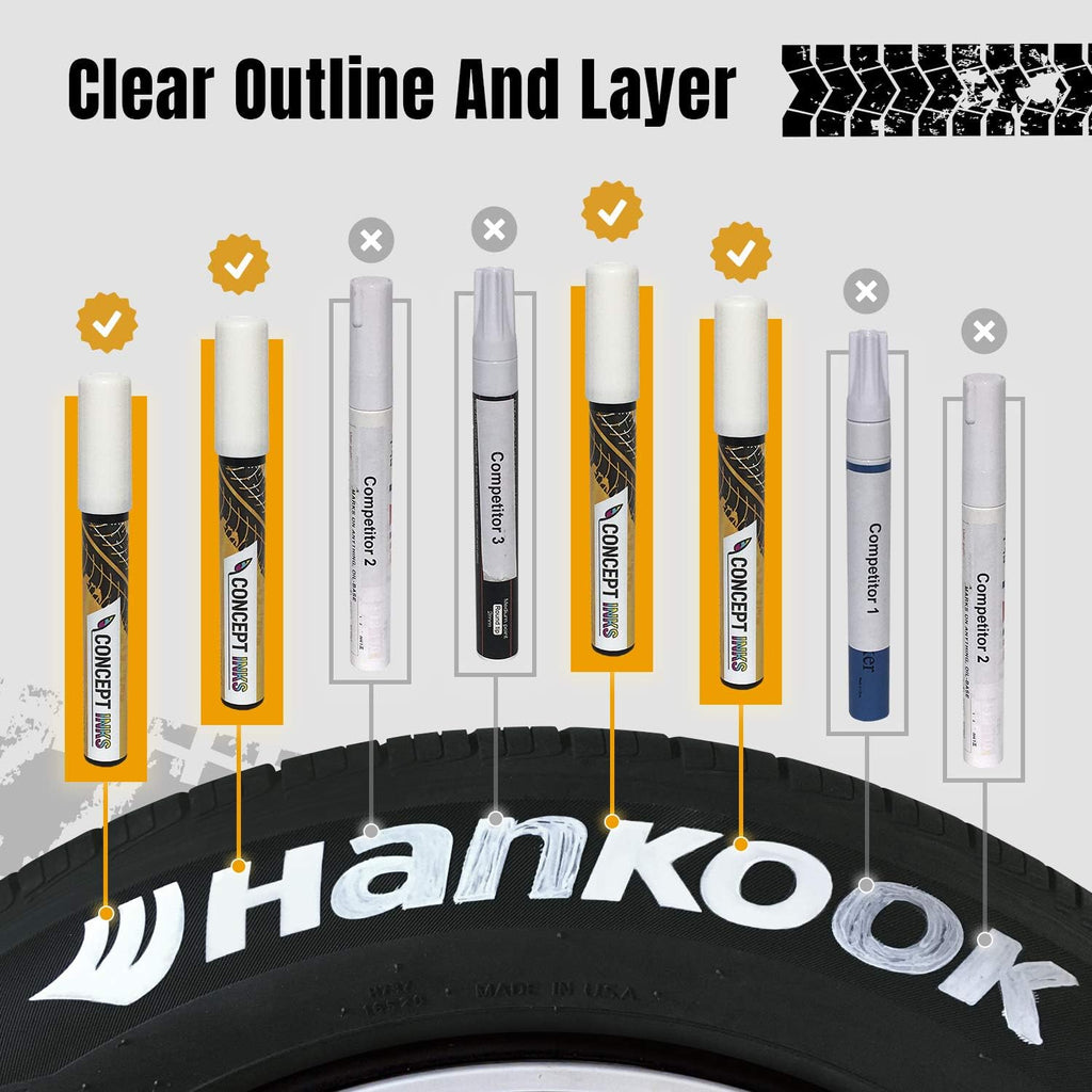 Premium Tire Marker Pens, White Waterproof Paint Markers For Car Tire Lettering, Made In Japan (3 Pack-White)