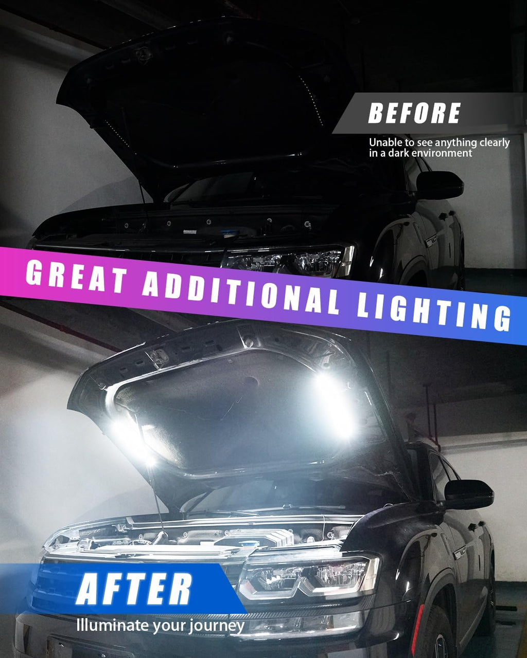 Under Hood Light Under Hood Led Light Kit for Car Engine Bay Led Light kit Car Hood Work Lights Inspection Lights with Automatic On/Off, Universal Fits Any Vehicle 12V 1Set