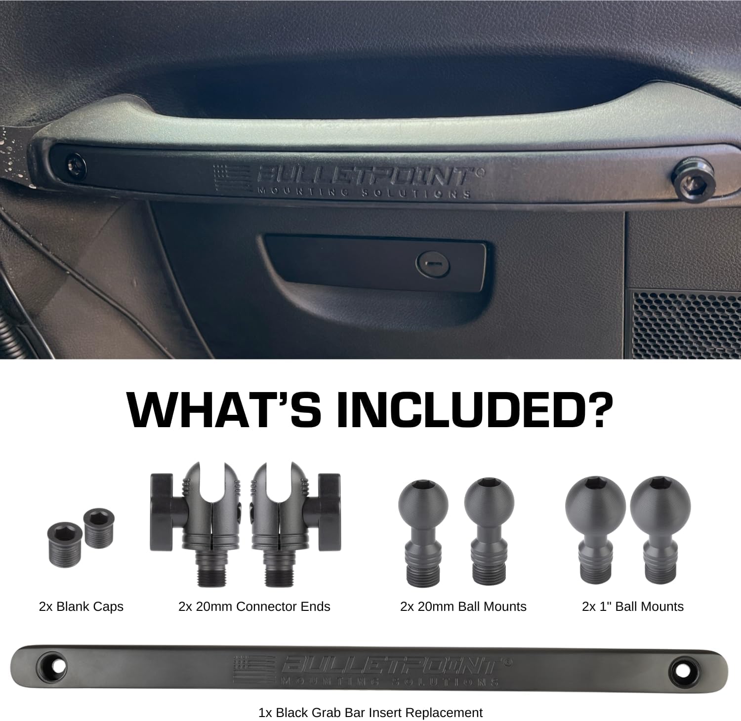 Bulletpoint Mounting Solutions Metal Grab Bar Insert Replacement with 2 Mounting Points Compatible with 2011-2018 Jeep Wrangler JK (Black)