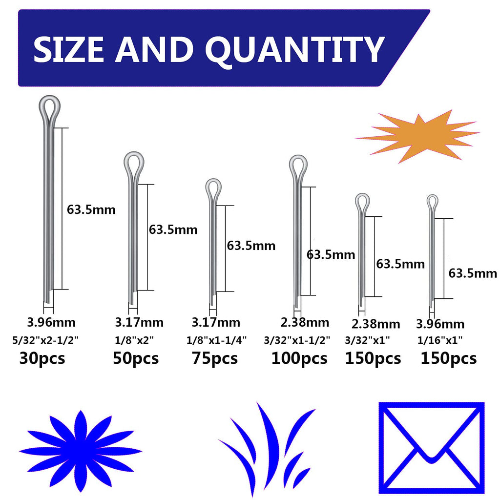 Cotter Pin Assortment Kit, SpzcdZa 555pcs Steel Cotter Pins Clip Key Fastner Fitting Assortment Kit for Automotive Mechanics Small Engine Repair Mechanics, Car Garage, Power Equipment, Cars, Trucks