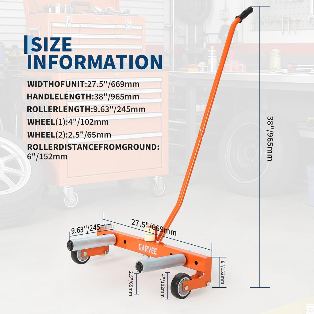 Heavy Duty Adjustable Tire Wheel Dolly – 330lbs Capacity – 23.5"-43.5" Width – Smooth 8in Rollers for 360° Lifting, Moving, Changing – Global for Truck, SUV, Car – Orange