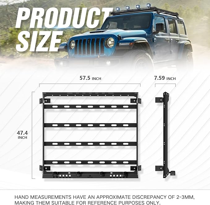 Roof Rack Cargo Basket with 4 PCS LED Light Bar Compatible with 2007-2024 Jeep - Image 3