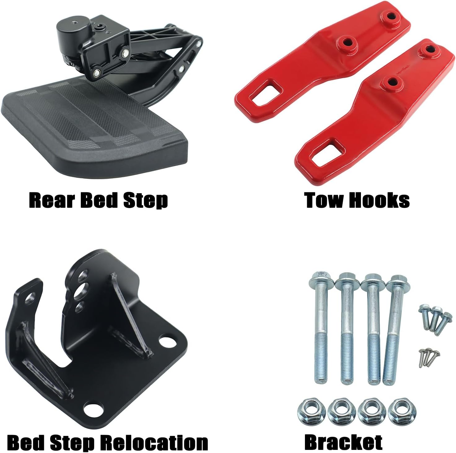 Rear Tow Hooks & Rear Bed Step Combo Kit Compatible with 2024 2025 2026 Toyota Tacoma, No More Choosing — Install Both Simultaneously, Forged Steel Hooks & Aluminum Folding Truck Step