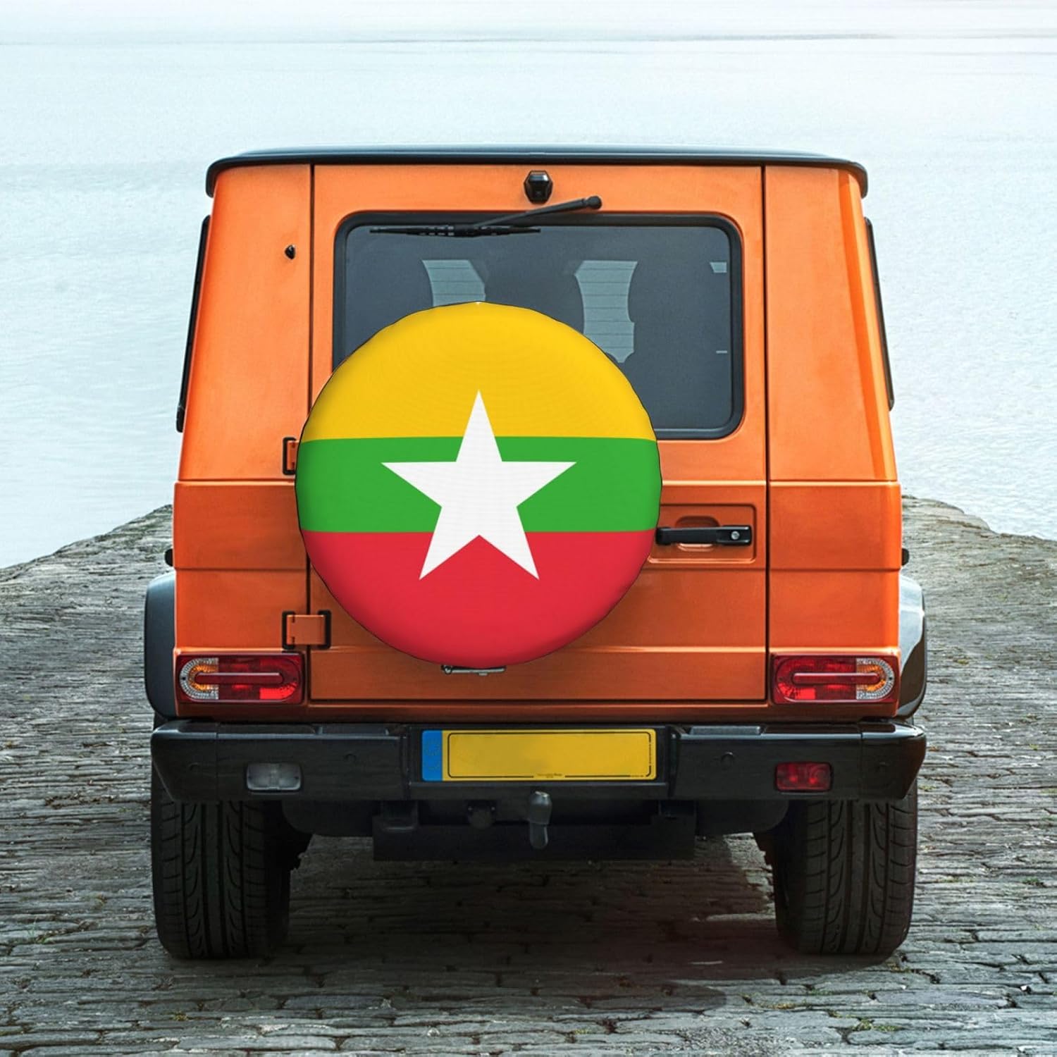 Flag of Myanmar Print Universal Spare Tire Cover for RV, Jeep | Wheel Protector Fits Rv, Trailer, Jeep, Shield Tires From Sun, Dirt And Rain For Outdoor Storage