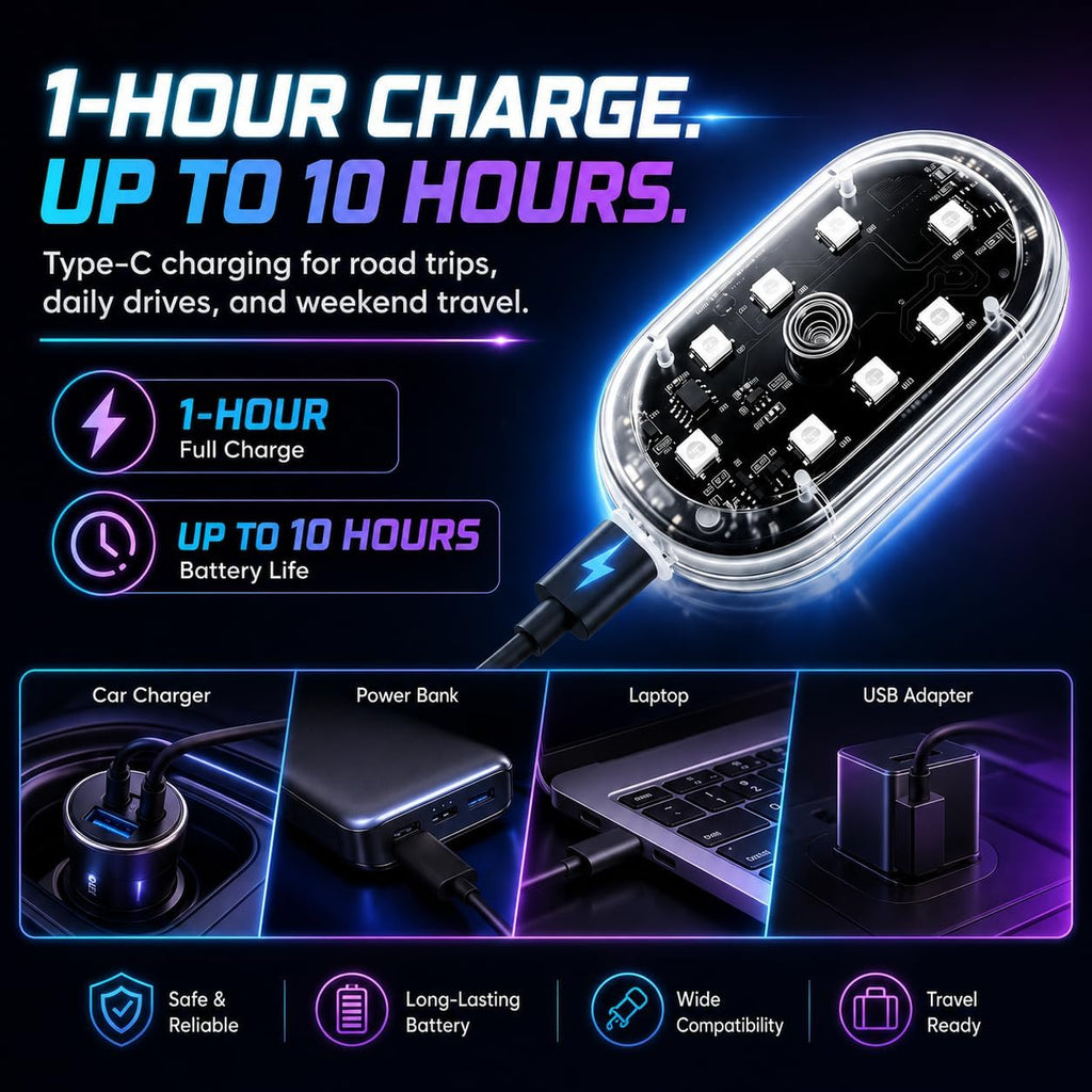 4Pcs Magnetic LED Interior Car Lights – 8 Colors RGB Wireless Ambient Lighting with Remote & Touch Control, USB Rechargeable Portable Strobe Nightlight for Footwell Door Dash Glove Box – Car Truck SUV
