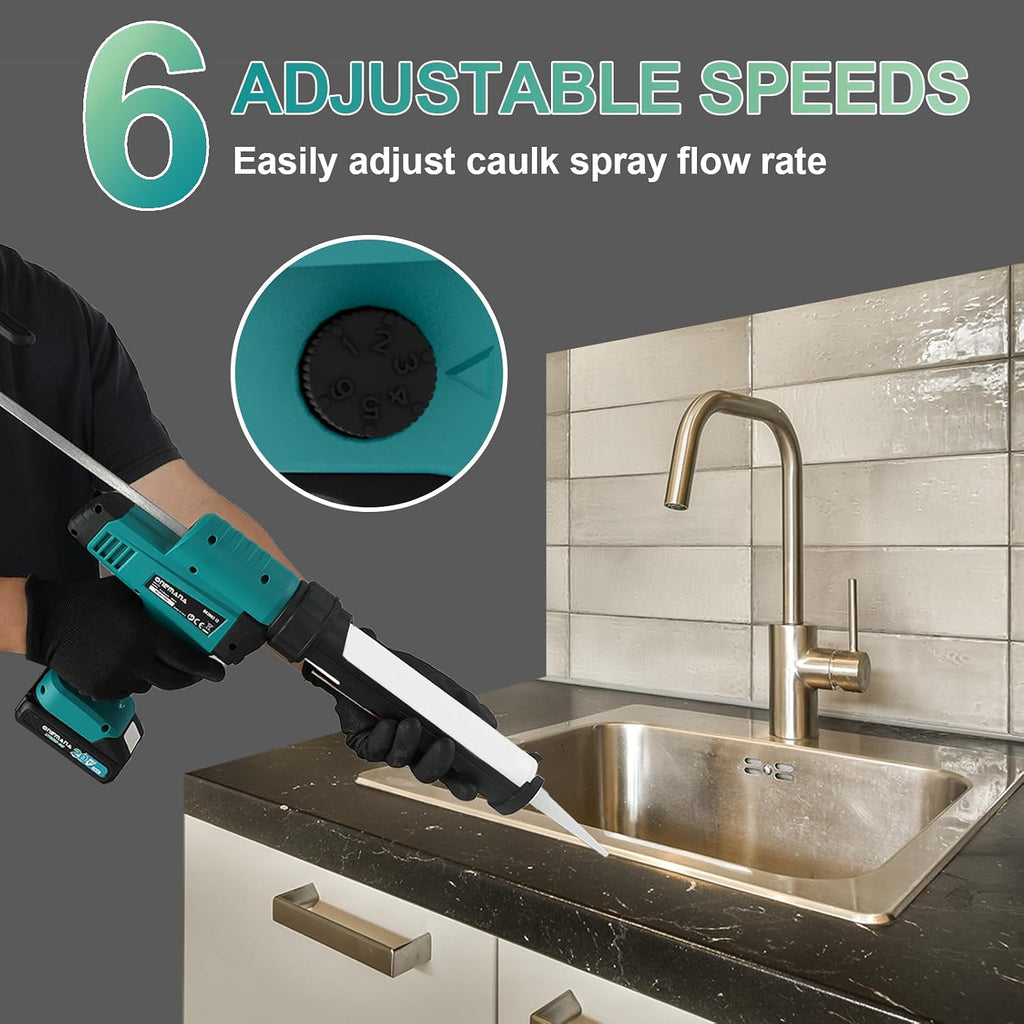 caulk gun 20v auto retract drip-free caulking gun showing dimensions