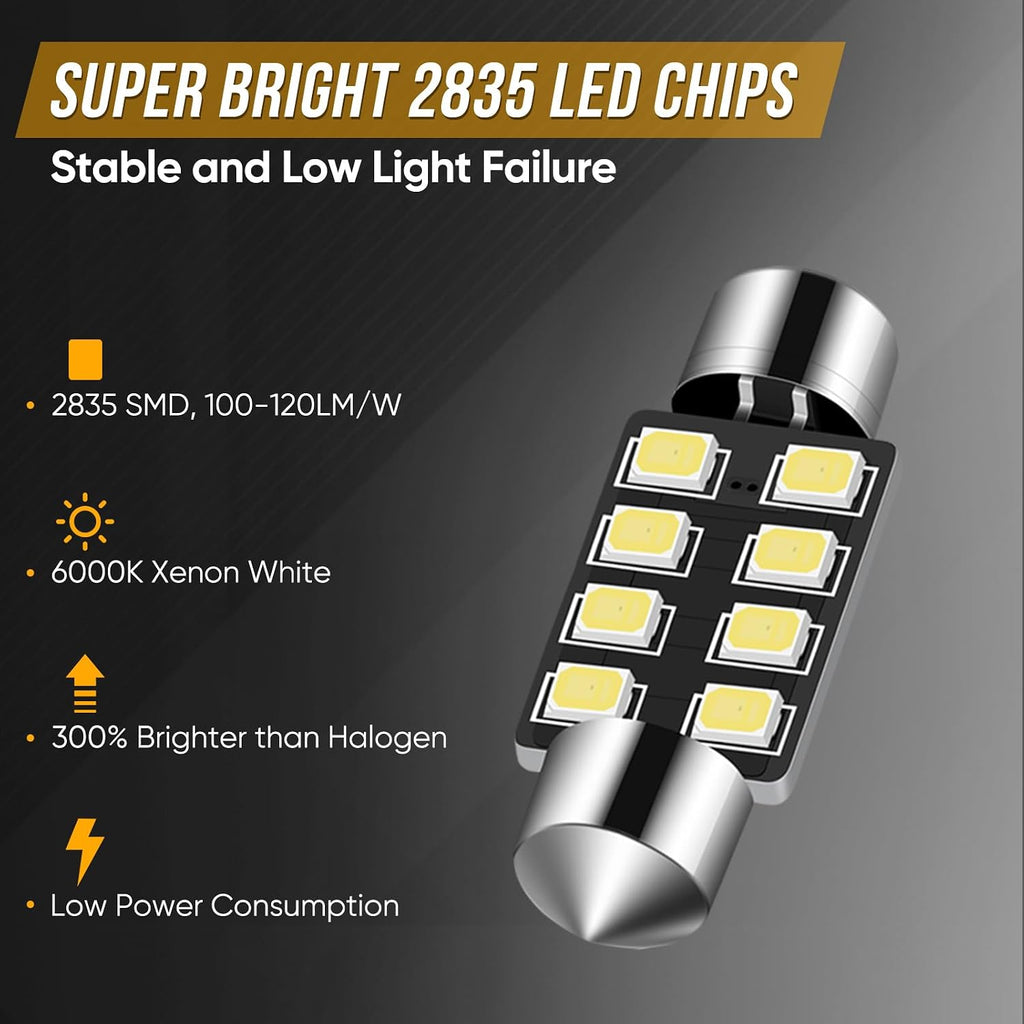Audak Festoon LED Bulb 39mm 2835 8SMD Canbus Error Free Fit for Interior Dome Map Lights Door Courtesy Lights Trunk Lights License Plate Lights (Pack of 4)