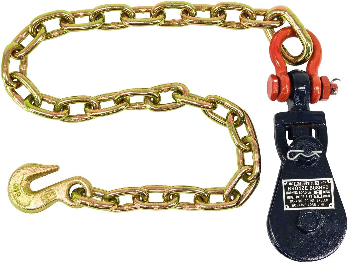 Mytee Products 2 Ton Snatch Block with Chain Flatbed Tow Truck Rollback Wrecker Car Carrier Cable