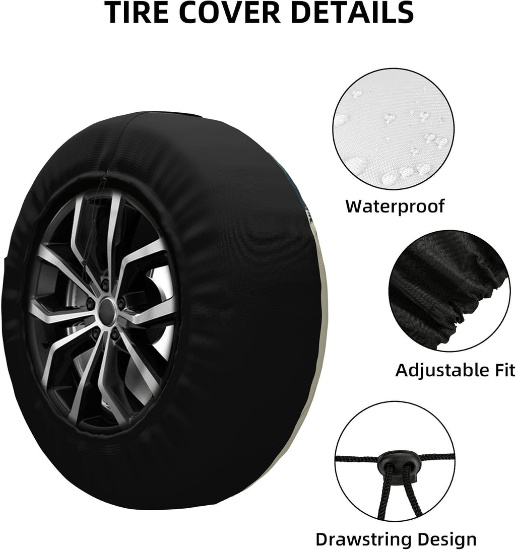 Mountain Camping Sunset Spare Tire Cover Universal Wheel Cover Waterproof Dust-Proof Tire Protector with Adjustable Buckle Strap for Trailer RV SUV All Vehicle 14 inch
