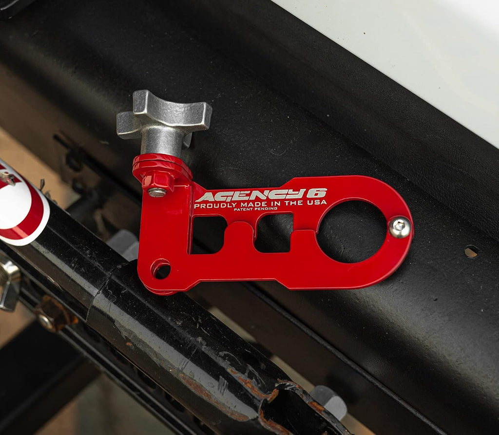 Agency 6 Jack Handle Keeper for Hi-Lift Jacks - No Splitting, Cracking, or Replacing - 304 Stainless Steel, Coated RED - Proudly Made in The USA with US Certified Materials