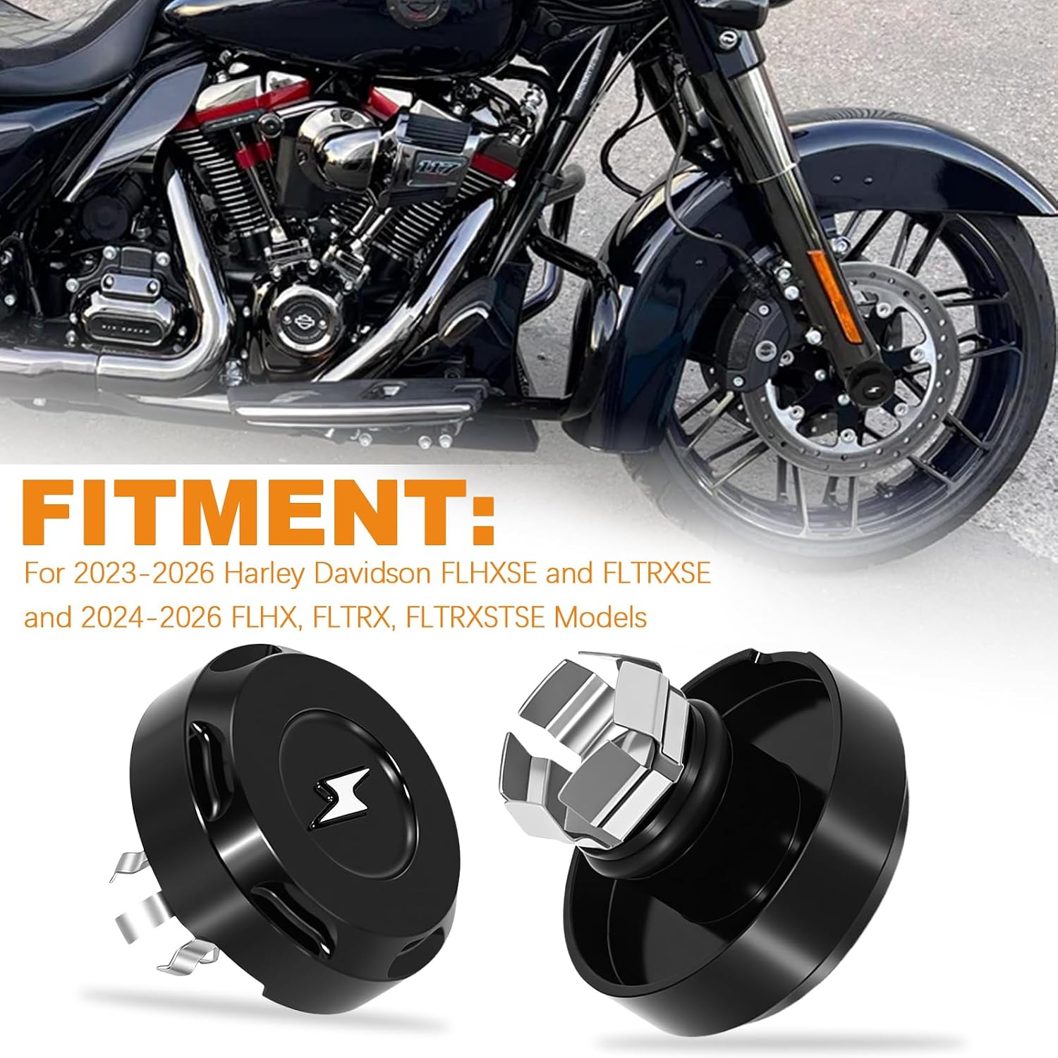 Front Axle Nut Covers Caps for Harley Street Glide, Road Glide, CVO FLTRX FLHX 2024-2026