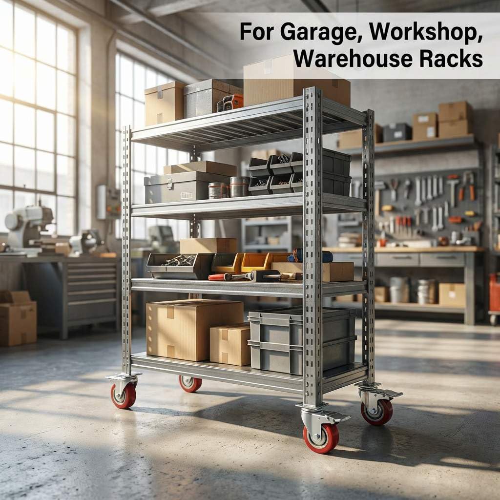 qwork 3" caster wheels for boltless shelving – showing dimensions