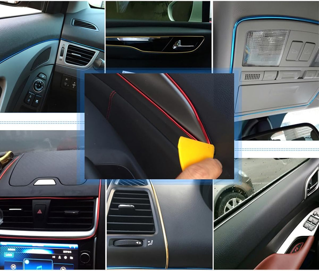Osilly Car Interior Moulding Trim Strips, 33Ft/10M Universal Electroplating Decoration Filler Insert Strips, Styling Dashboard DIY Flexible Strip, Garnish Accessory with Installing Tool (Pink)
