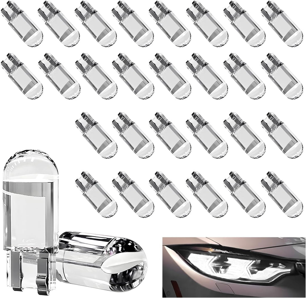 30 PCS 194 Car LED Light Bulbs, 12V 6000K High Brightness Wedge Light T10 168 2825 W5W COB LED Bulb, Error Free Vehicle Interior Bulbs for Dome License Plate Dashboard Lights (White)
