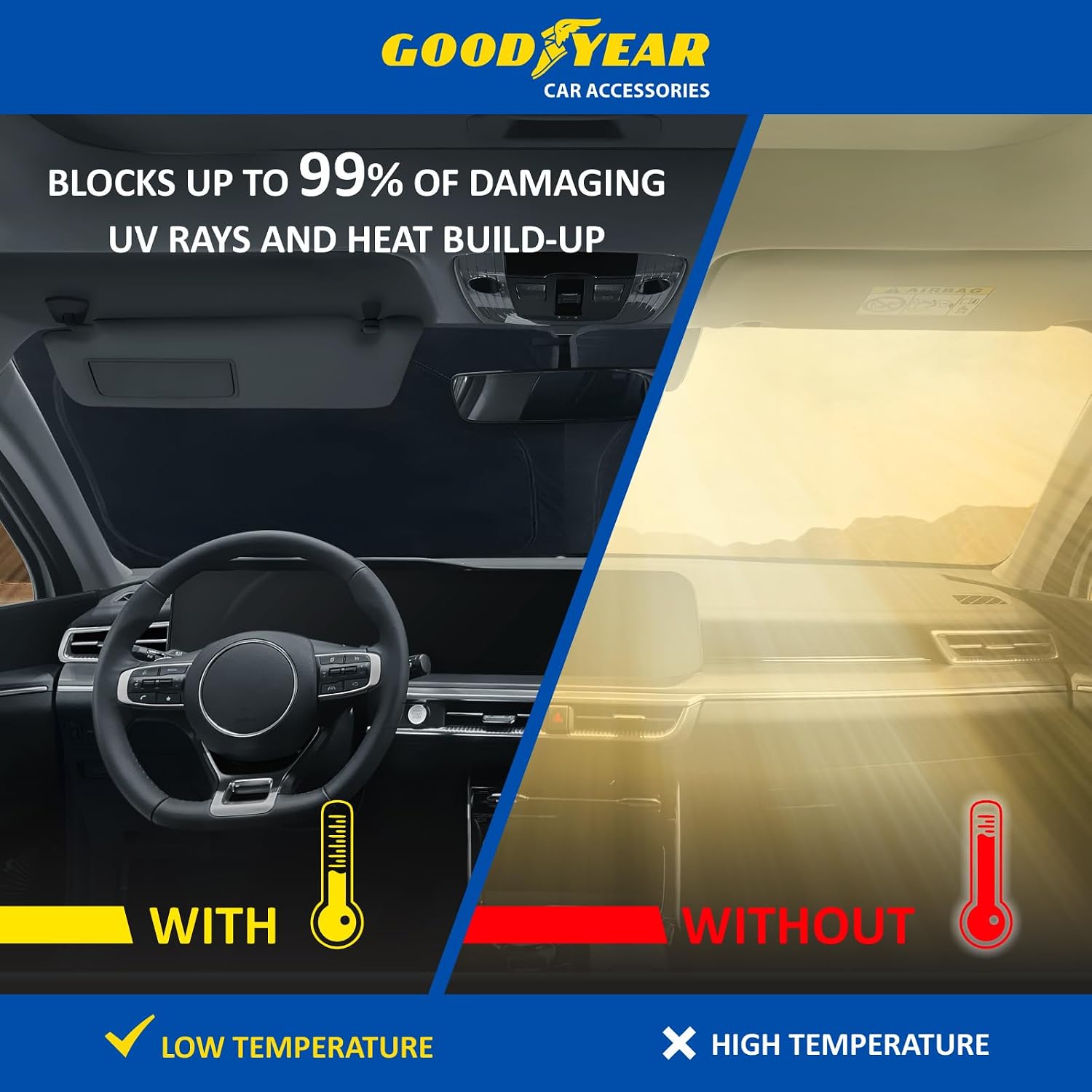 Goodyear Foldable Windshield Sunshade for Volkswagen Atlas Cross Sport 2020-2026, Car Accessories, Sunshade Cover, Sun Shade Car Windshield, Window Sun Blocker - GY008361