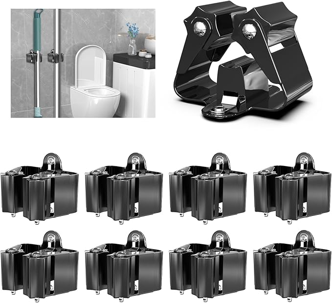 3-H Broom Holder Wall Mount 8 Pack, Mop and Broom Holder by 3-H