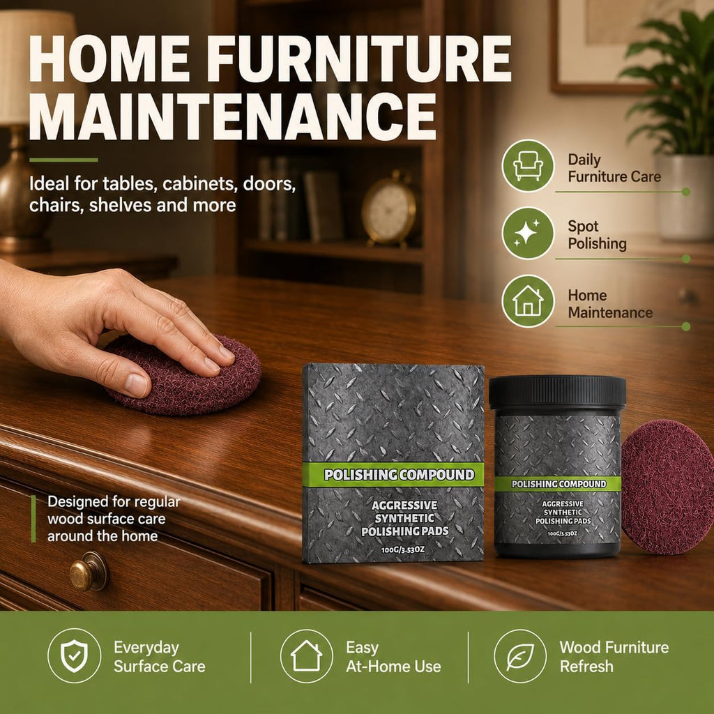 Wood Polishing Compound with Pad, Multi-Surface Scratch Remover and Surface Restoration Polish, Compound and Polish for Wood Furniture, Metal, Tile & Painted Surfaces