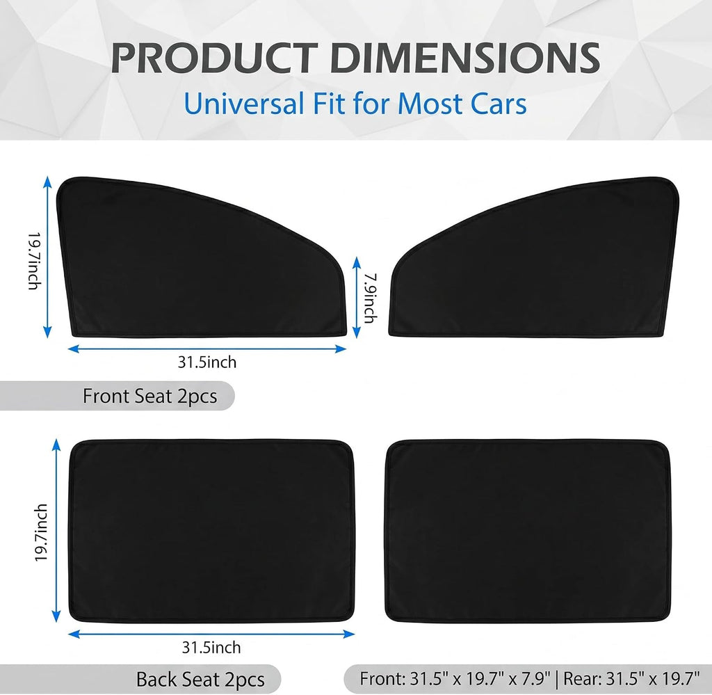 4PCS Car Window Sunshade, Blackout Car Window Covers for Ultimate Privacy, Foldable Side Window Shade, Not Blocking Rearview Mirror View, Fit for Camping, Travel and Daily Use (Black & Silver)