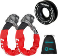 Soft Shackle Recovery 7/16"x20" Snatch Ring, Synthetic Soft Shackle Rope 36000lbs Breaking Strength Winch Snatch Block Ring 42000lbs, for Truck ATV UTV SUVs Off-Road Vehicel （2 Red Shackle and Ring）