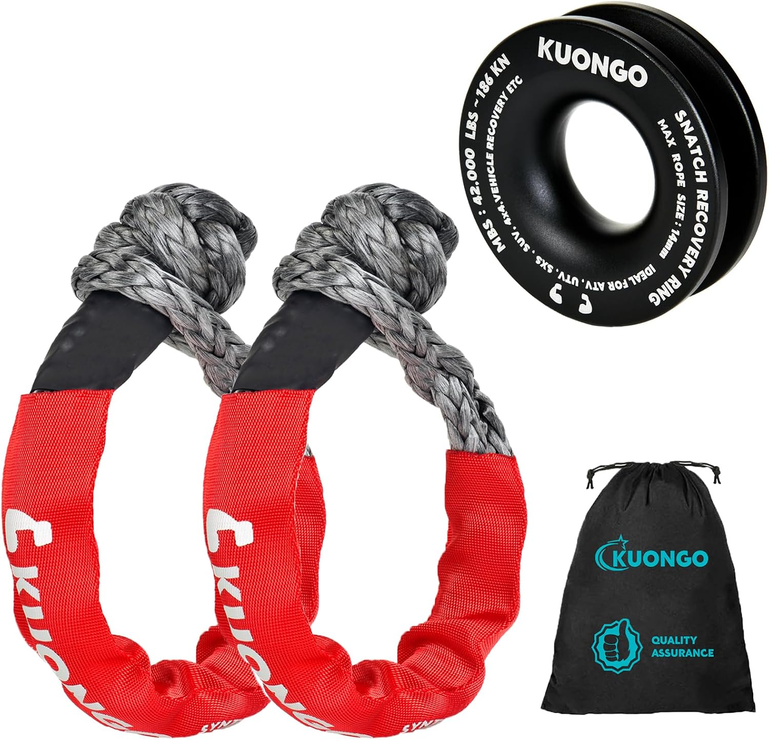 Soft Shackle Recovery 7/16"x20" Snatch Ring, Synthetic Soft Shackle Rope 36000lbs Breaking Strength Winch Snatch Block Ring 42000lbs, for Truck ATV UTV SUVs Off-Road Vehicel （2 Red Shackle and Ring）
