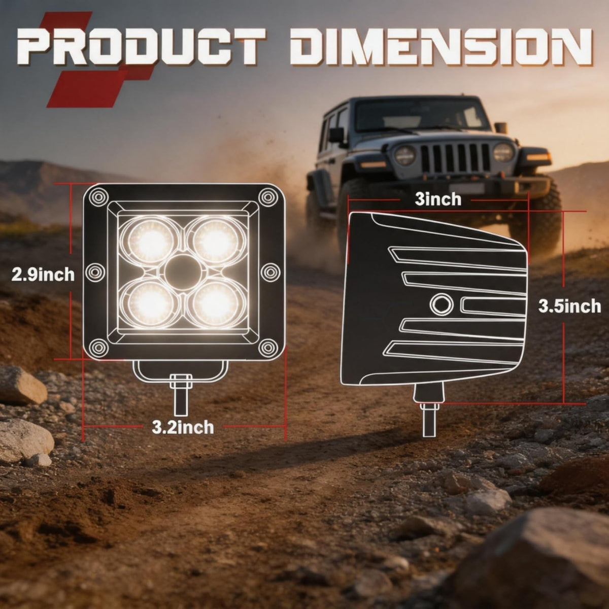 3 inch led pod lights, 2-pack 100w cree, close-up detail