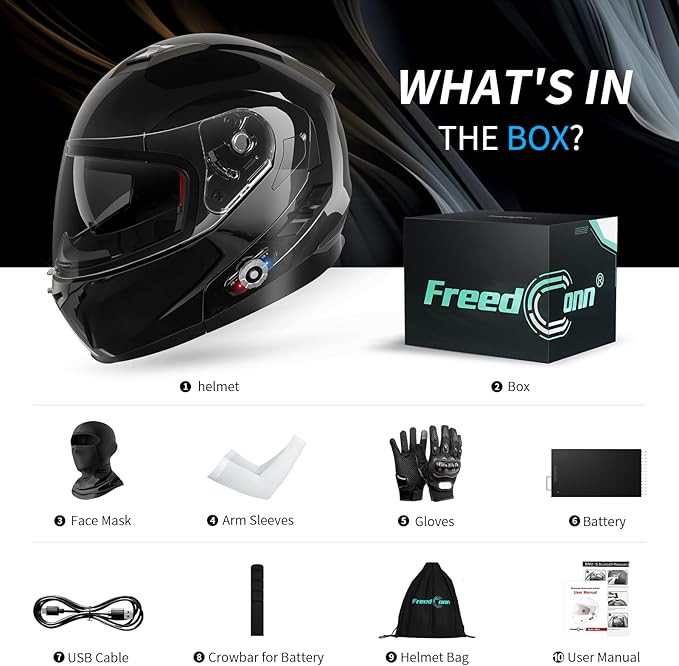 Motorcycle Helmet Bluetooth 5.0 Integrated New EPS FreedConn BM2-S Modular Flip - Image 4