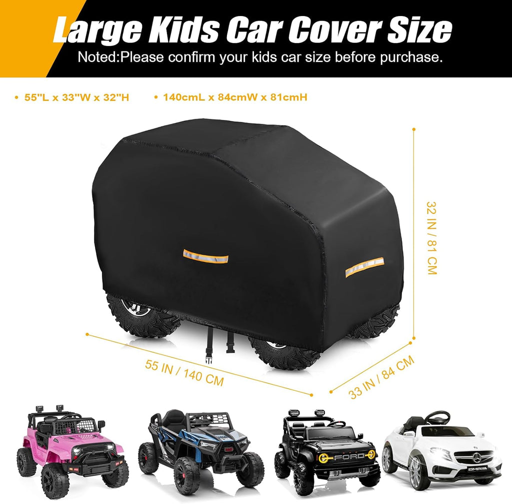 Large Kids Car Cover，Upgraded Power Wheels Covers Waterproof All Weather，Heavy Duty Kids Ride-On Car Cover with Nano Coating,Windproof Buckle and 3 Reflective Strips,Universal Kid Ride-on Accessories
