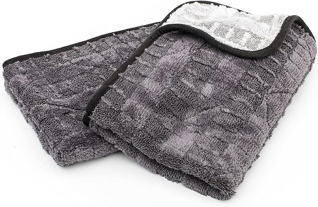 The Rag Company Gauntlet Car Drying Towel, Ultra-Absorbent 70/30 Blend Korean Microfiber, Dries Vehicles Faster Without Scratching, 900 GSM, 15x24 Inches, Ice Grey/Grey, 2-Pack