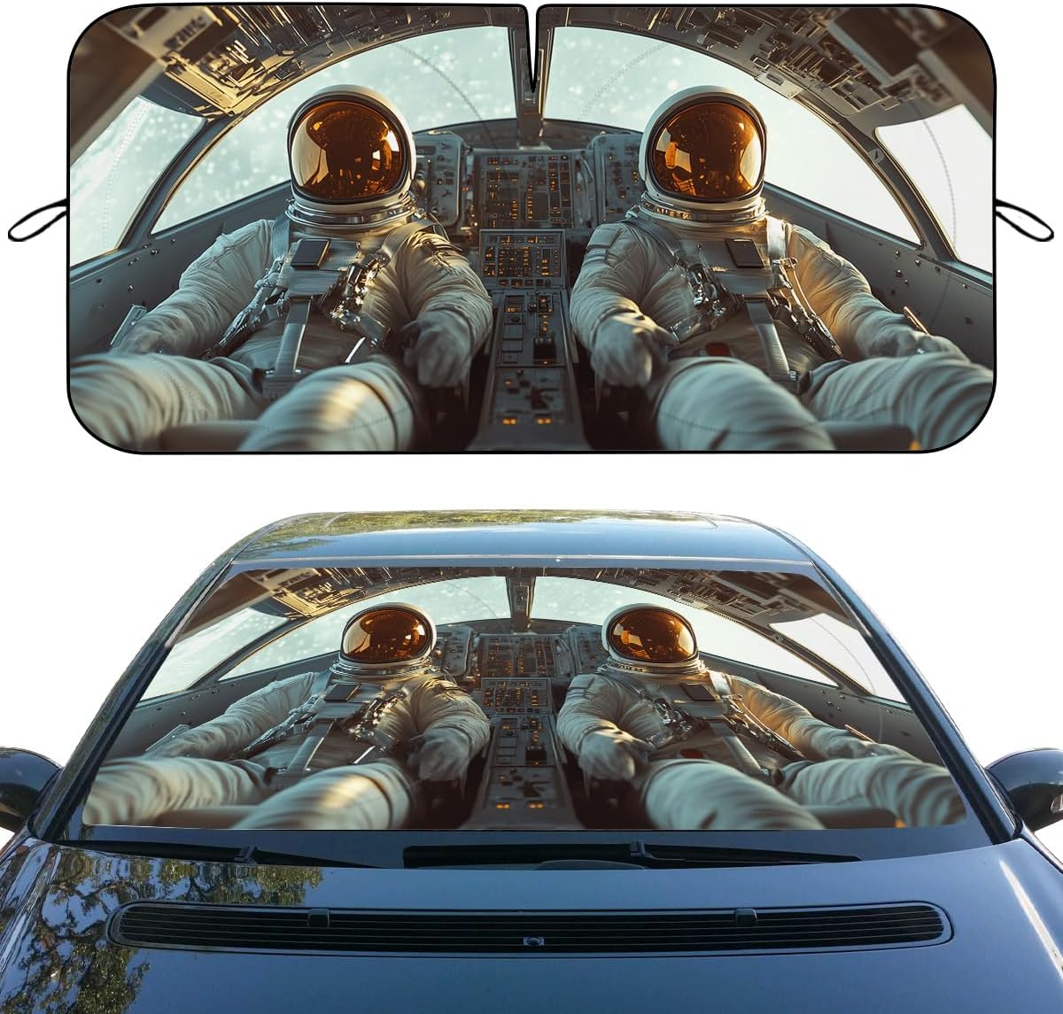 Astronaut Car Front Window Sun Shield, 59" L x 31.5" W, Universal Fit, Polyester, Blocks 99% Light & Heat, Protects Interior, Easy Install & Store