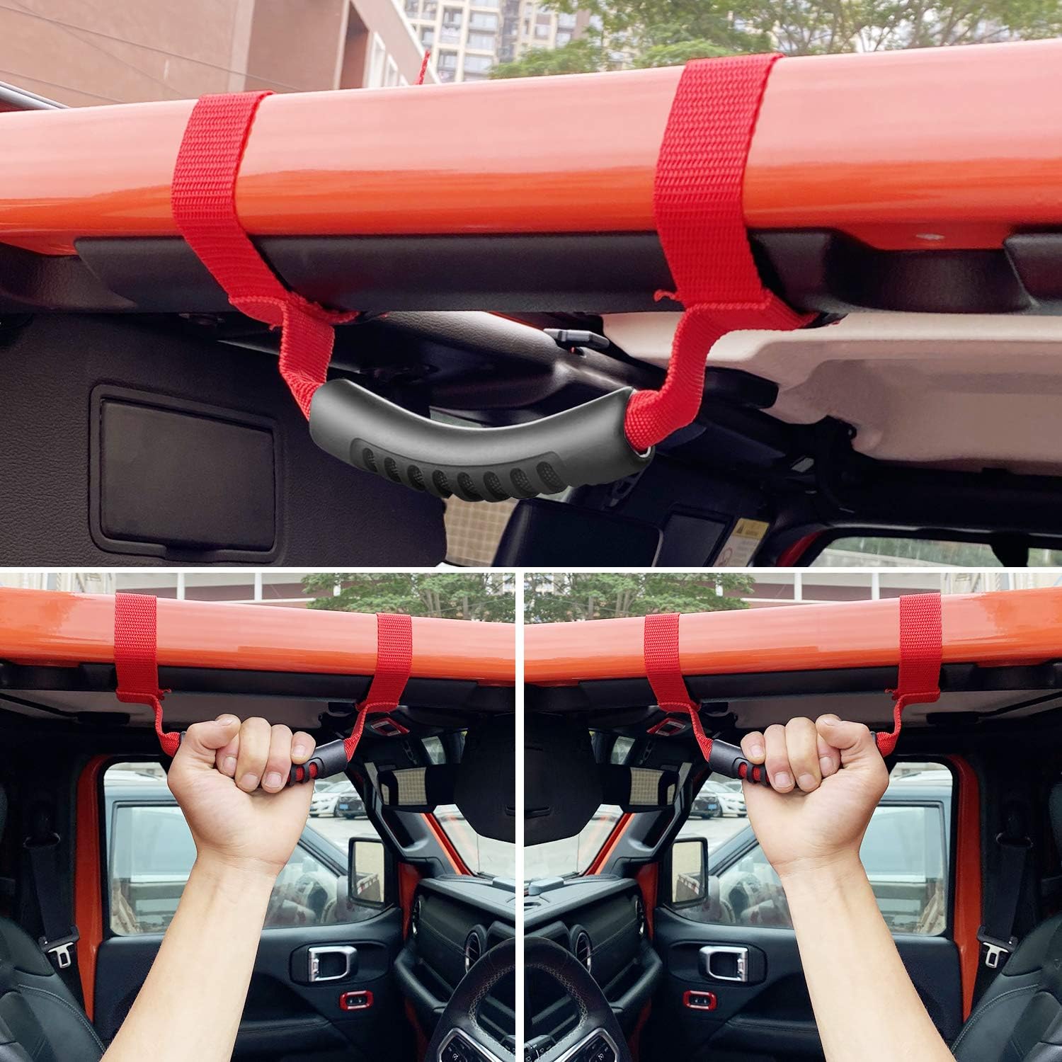 Bentolin 4 x Roll Bar Grab Handles Grip Handle Red Holder Compatible with Jeep Wrangler Accessories 1987-2021 YJ TJ LJ JK JL Sports Sahara Freedom Rubicon X & Unlimited