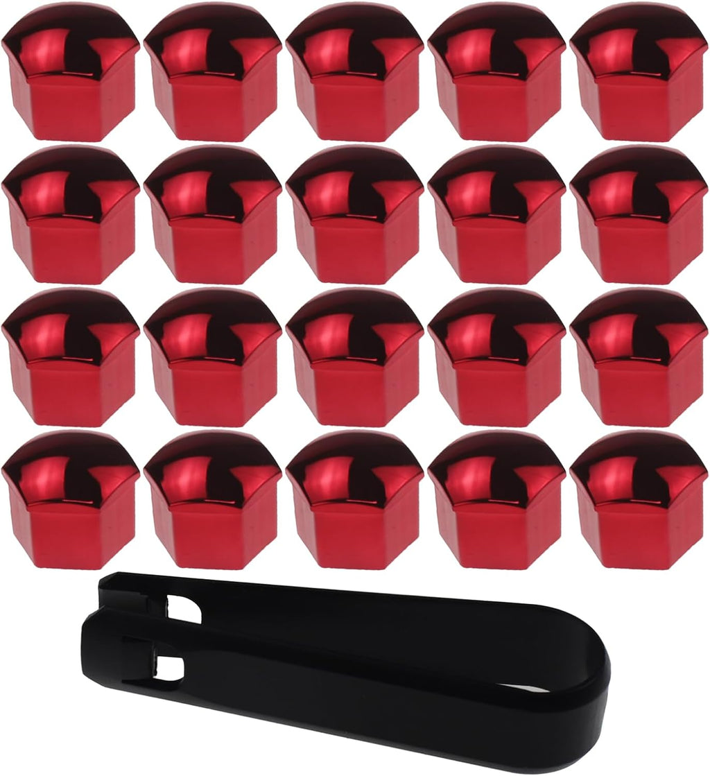 20 Pcs Wheel Lug Nut Covers, 19mm Universal Anti-Rust Car Tire Nut Caps, Hexagonal Plastic Tire Bolt Caps with Removal Tool (Red)