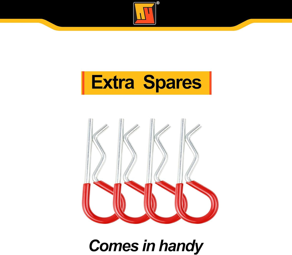 Wellmax 2-Pack 5/8" x 4-1/2" Steel Hitch Pin with 4pcs 3" R Clip, Clevis Pin Hitch with Rubber-Coated Handle, Red Color