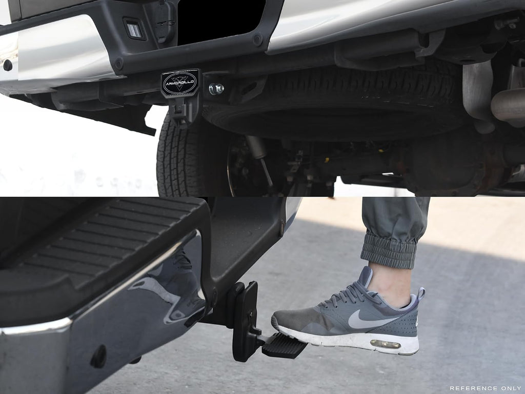 Armordillo FD Series 5" Foldable Rear Hitch Step|Compatible for Class 4 Trailer Hitch 2" Receiver|Hitch Step Bar|Folding Fold-Up Rear Step|8724552|Matte Black|Steel|Universal
