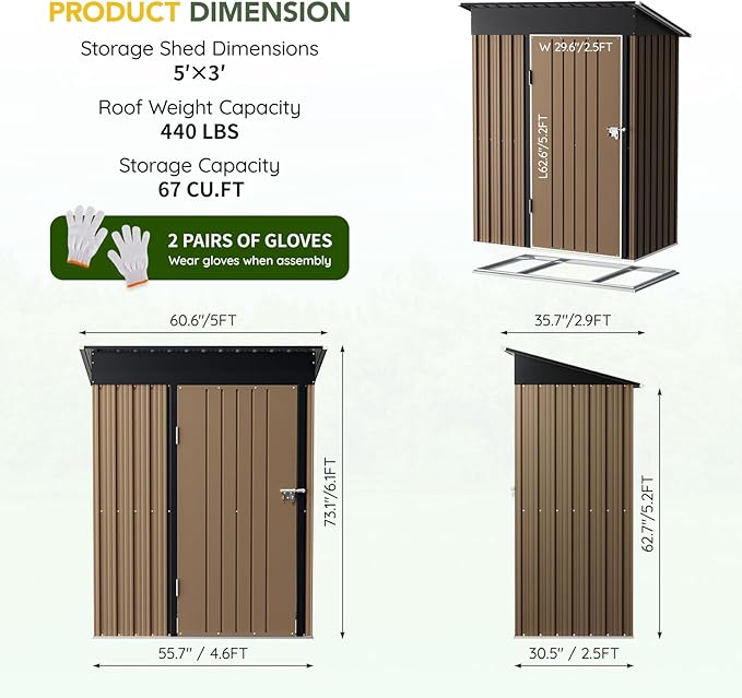 Breezz 5x3FT Vertical Outdoor Steel Storage Shed - Image 2