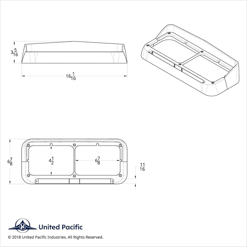 United Pacific 32352P2 Chrome Rectangular 14 LED Dual Headlight Bezel w/Visor, Chrome Plated, Injection Molded Plastic, LED Light Bar Pre-Installed – Amber LED/Clear Lens – 2 Pack